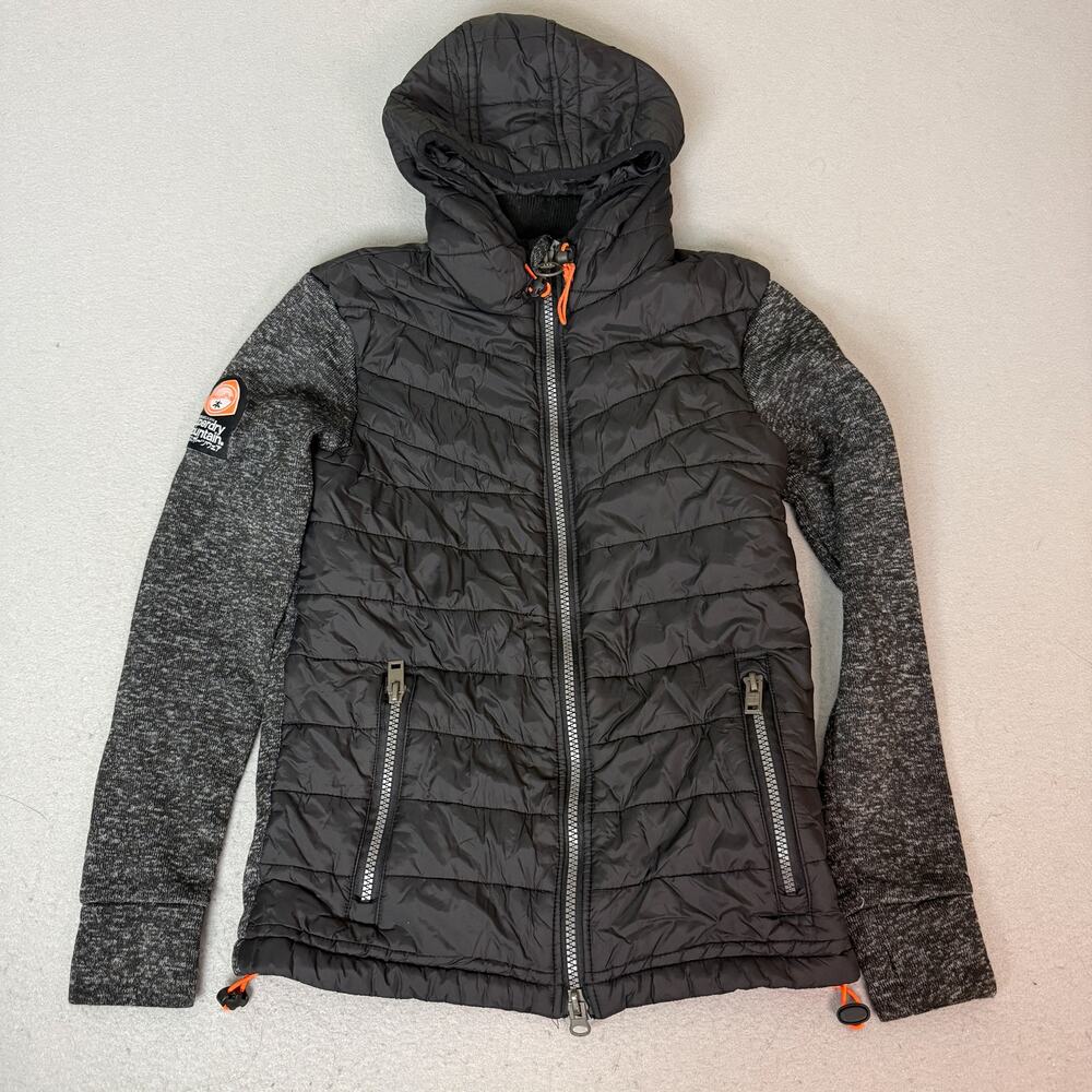 Superdry Women’s Mountain Storm Hybrid Hooded Jacket Black Gray Size M